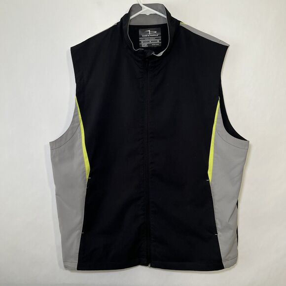 Page & Tuttle Full Zip Windbreaker Golf Vest Mens Size Large Black Gray Yellow - Picture 1 of 12